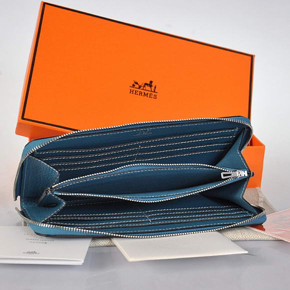 1:1 Quality Hermes Evelyn Long Wallet Zip Purse A808 Blue Replica